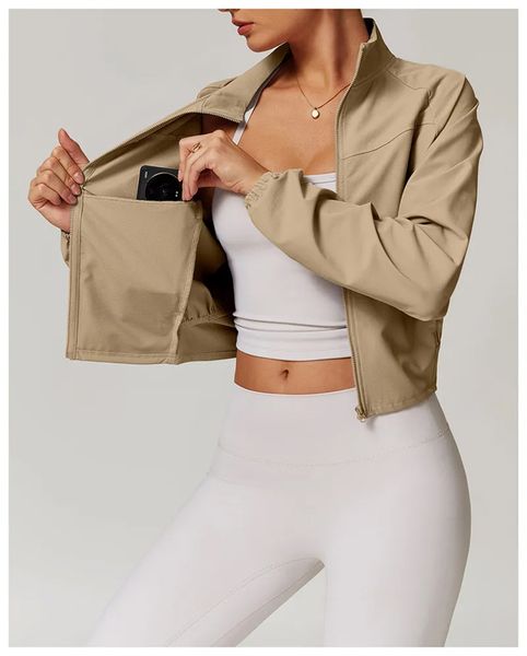 8945 Women Yoga Jacket Sports Coat Windproof Yoga Clothes Quick-drying Long Sleeve Top Zipper Fitness Cardigan