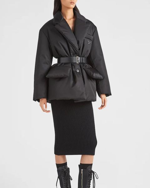 23AW Women Down Coat Short Belt Suit Collar Bread Thickened Warmth Military Down Jacket Casual Medium Long Coat