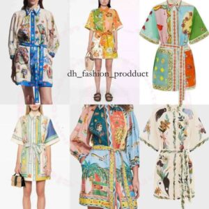 Summer Alemai Shirt Dress For Women Basic Casual Dresses Vestido Mujer Floral Printed Holiday Mini Skirts Designer Trendy Linen Flower Print Lace Up Skirt 22a 875