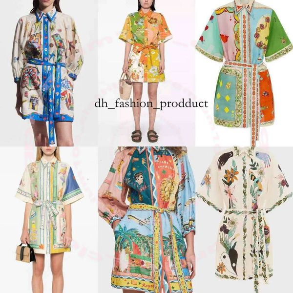 Summer Alemai Shirt Dress For Women Basic Casual Dresses Vestido Mujer Floral Printed Holiday Mini Skirts Designer Trendy Linen Flower Print Lace Up Skirt 22a 875