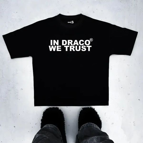 Designer Men's T Shirts In Draco We Trust Letter Print Summer T-shirt High Quality Haruku Casual Fashion Short Sleeve Couple Oversized Streetwear