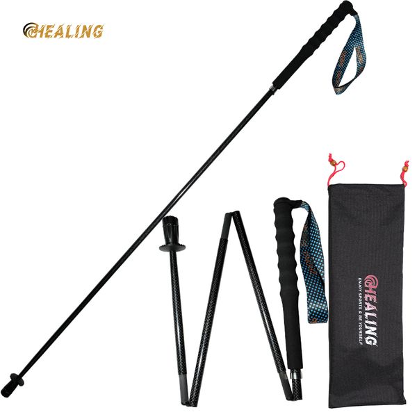 OKHEALING T800 Carbon Fiber Trekking Poles Ultra-light Collapsible Off-road Cane Portable Walking Stick with EVA Handle for Hiking, Backpacking, Camping