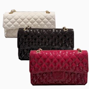 Shiny Patent Leather Fashion Womens Shoulder Bag 26cm Calfskin Clamshell Check Silver Hardware Metal Buckle Matelasse Chain Crossbody Bag Dinner Bag Makeup Bags