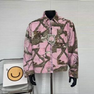 Mens Designer Brand Holiday Series Leaf and Wood Full Print Zipper workwear Short Jacket Jacket for Men and Women