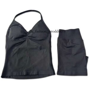 dfyn shorts womens 2pcs Impact Gym Set Womens Backless Tank Top High Waist Threaded Seamless Shorts Gym Set W250410 188