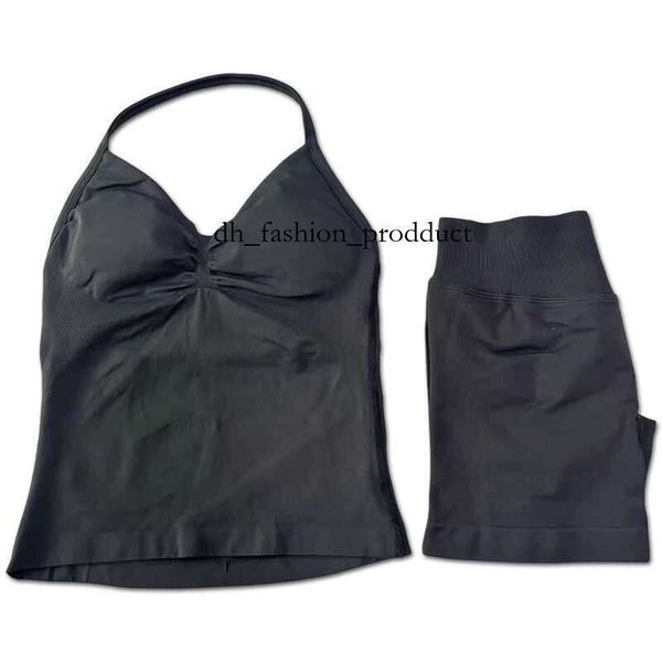 dfyn shorts womens 2pcs Impact Gym Set Womens Backless Tank Top High Waist Threaded Seamless Shorts Gym Set W250410 188