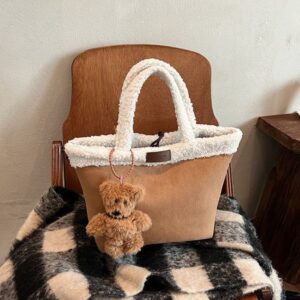 Designer Free Shipping 2025 New Suede Tote Bag Women – Retro Shearling Bucket Handbag, Spacious Winter Bags