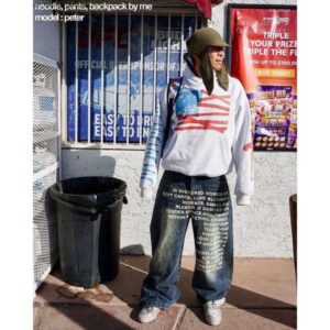 Men's Jeans Y2K Men Vintage American Pattern Letter Streetwear Gothic Harajuku Hip Hop Women Fashion Casual Wide Leg 34c