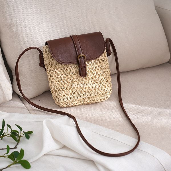 Designer Women's High Quality Retro Simple Large Capacity Imitation Vine Woven Bag Diagonal Straddle Bag Fashionable Lid Buckle Single Shoulder Grass Woven Bag