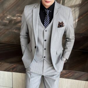 H340 Men's suit Korean style slim fit casual striped small suit business