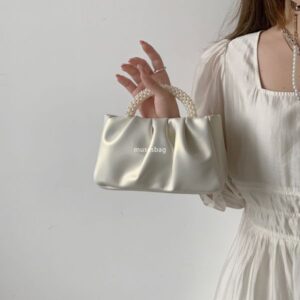Women New Urban Simple and Fashionable Round Pearl Handheld Folded Cloud Bag with Small Style One Shoulder Crossbody Bag