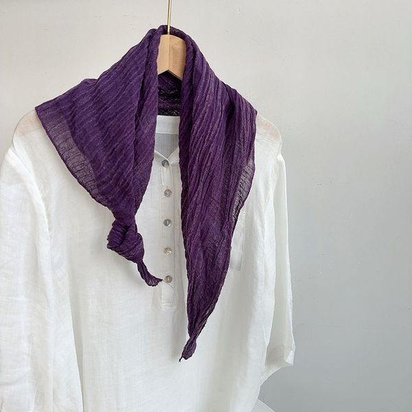 Spring and autumn vintage dyed distressed linen pleated small square scarf --850384