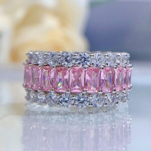 S925 sterling silver 3*5 colorful cubic zirconia imitation diamond sparkly gemstone mixed ring personalized fashionable cute wide-style band ring suitable daily