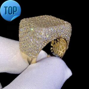 Hip Hop Jewelry Luxury 14K Gold Plated Solid 925 Sterling Silver Iced Out Paved VVS Moissanite Diamond Ring For Men Women Party