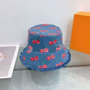 Cowboy Cherry Hat Foldable Hatwide Brim Hats Designer Women Visitor Travel Jeans Bucket Hat Denim Fitted Flanging Bonnet Fisherman Sunhat Cap Sunscreen Farm Hat 01