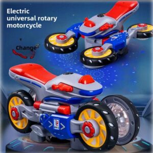 Holiday children's gifts electric stunts deformation motorcycle toys boy universal rotation light music car wholesale