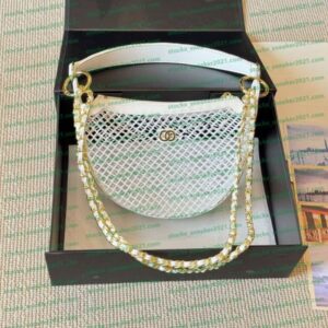 Ladies' Single Shoulder Crossbody Hula Hoop Bag Fashionable Hand-Held Woven Bag Solid Color Hollow Fishing Net Bag