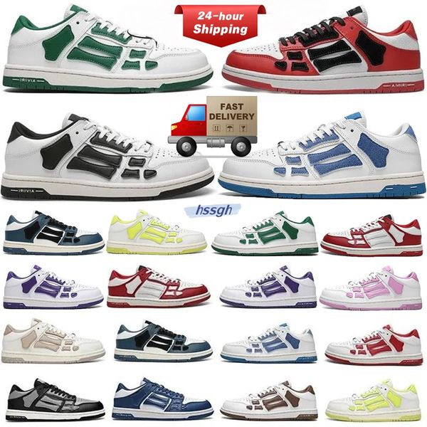 Womens Mens Running Shoes Designer Skel Low Bones High Leather Sneakers Luxury Cutout Blue White Black Green Gray Brown Couple Original 35-46