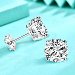 925 Sterling Silver CZ Stud Earrings for Women Classic 4-Prong Round Cut Hypoallergenic Ear Piercing Jewelry Wholesale Gift