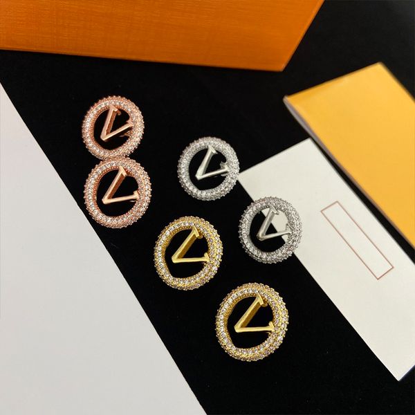 Fashion Women's Earrings Designer Simple Earring with Diamond for Ladies Classic Charm 3 Colors