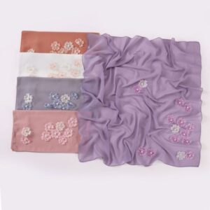 Flower Pearl Solid Color Chiffon Square Scarf –825147