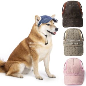 Designer Dog Baseball Cap Hats Big Ear Holes, Summer Beach Visor Small Large Dogs, Comfortable Pet Sun Hat with Adjustable Strap for Dogs Y289