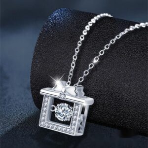 925 Sterling Silver Moissanite Gift Box Pendant Necklace | Elegant Bow Design Crystal Jewelry for Women Holiday Present