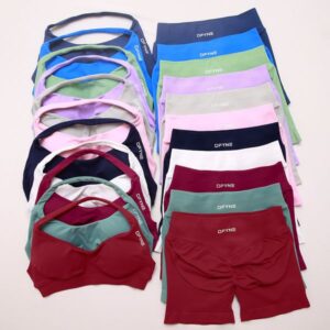 Dyfne 2pcs Impact Sports Set Seamless Yoga outfits Workout Sets dfyn shorts womens matching Halter Bra Set Summer Fitness Clothes Gym Suits Outfit Active Wear