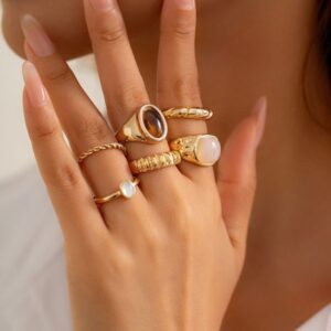 Chic & Trendy Handcrafted Accessories: Bohemian-Themed Unisex Ring Sets with Variety