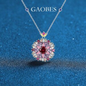 Candy Series S925 Sterling Silver Ruby Pendant Necklace with Colored Stones, Stylish and Elegant Jewelry for Women, Perfect for Showcasing Taste and Sophistication.