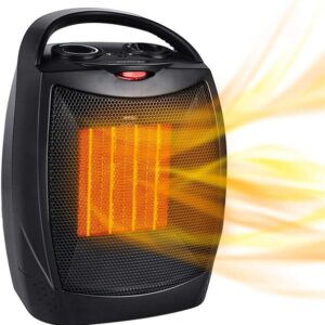 European Portable Electric Space Heater with Thermostat 1500W/750W Safe and Quiet Ceramic Heater Fan Heat Up 200 Square Feet for Office Room Desk Indoor Use EU Plug