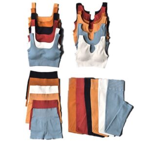 New seamless moisture-wicking and sweat-absorbing U-neck beautiful back, autumn and winter high-elastic solid-color threaded yoga bra fitness set