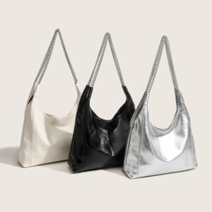 New urban minimalist chain women's bag with large capacity high-end feel niche backpack casual underarm bag versatile daily soft leather shoulder bag