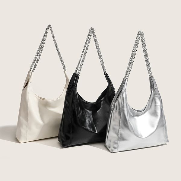 New urban minimalist chain women's bag with large capacity high-end feel niche backpack casual underarm bag versatile daily soft leather shoulder bag