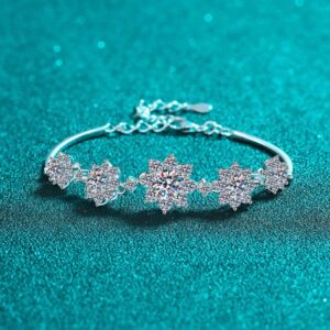 925 Silver Moissanite Snowflake Bracelet for Women, Elegant Fashion Jewelry for Holiday Gift or Special Occasions, Gift for Girlfriend