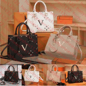 Luxurys onthe go mm Leopard Designer tote bag Woman handbag top handle Leather embossed Shoulder Bags men brown flower diaper shop CrossBody Clutch large travel bag