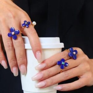 fashion all-match 925 Silver natural lapis fresh water pearl ring flower opening adjustable index finger band niche designer wholesale