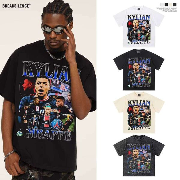 2025 Cross-Cultural New Mbappe Football Print Hip-Hop Thick Small Neckline 100% Cotton Knit