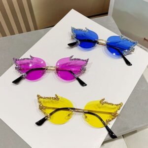 New Butterfly Shape Diamond-Rimless Sunglasses Women's Fashion Personality Halloween Sunglasses
