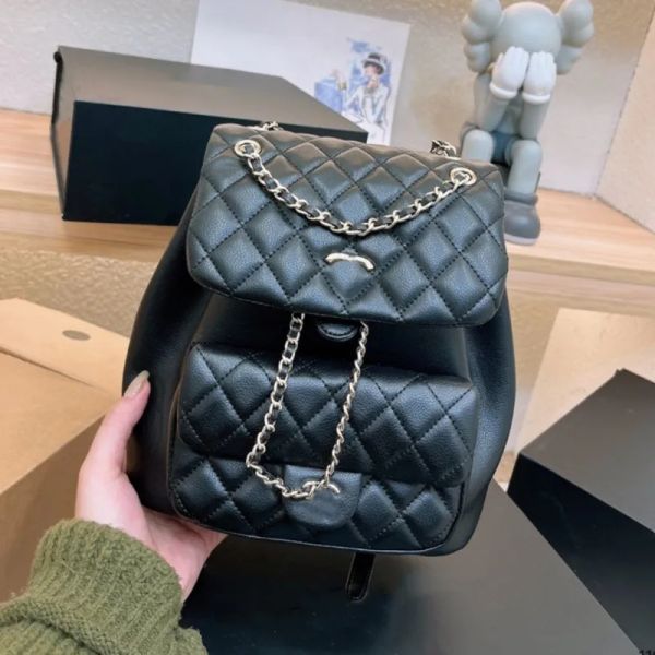 Women Black Backpacks 10A Small Backpack Size 22*23cm Designer Luxury Book Bags Lady Schoolbag Books Back Pack String Chain Bookbag Small Leather Bag 246254BF