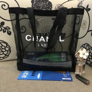 Designer Black Mesh women fashion Shopping White Offset Printed Letter Transparent Shoulder Portable Environmental Bag