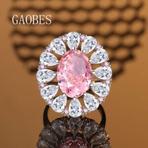 European & American High-End Design S925 Sterling Silver Ice Flower Cut Oval Pink Gemstone Ring, Full Diamond Accent Band, Luxury Fashion Ring for Women
