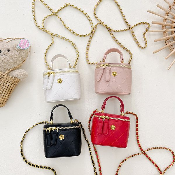 Children dia lattice quilted handbags INS girls metals chain one shoulder box bags kids PU leather crossbody princess bag Z7092