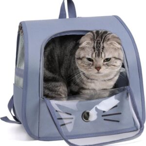 Pet Backpack Small Cats, Portable and Foldable Backpack, Carry Bag Cats Dogs up to 10 kg, Breathable Cat Dog Bag, for Travel, Walks