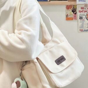 Street trend college style student commuting bag, Japanese Instagram style retro commuting tote bag women's new niche design simple and casual canvas bag