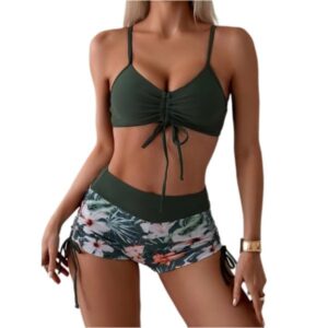 2025 High Waist Bikini Set Women Swimwear Adjustable Strap Vest Bra Girl Tropical Print Shorts Brazilian Bikinis Swimsuit Lady Bathing Suit Drawstring Beachwear