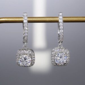 Sophisticated Ladies' Clip-on Dangling Earrings Featuring Sparkling Cubic Zirconias & Blue Sapphires