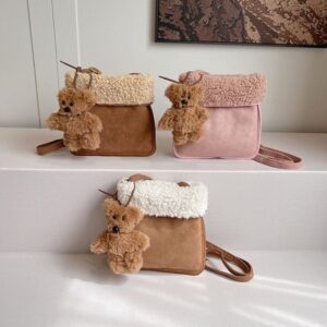 Fashion Kid Fleece handbag INS Girls cut bear Suede Messenger Bag Children Single Shoulder Bags S2281