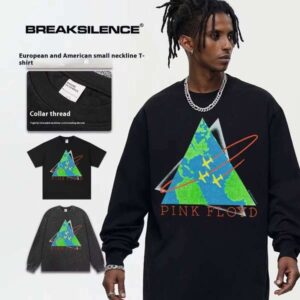 Autumn Winter Oversized Wool Sweatshirt with Triangle Print Heavy 100% Cotton Beauty Trend Crossover