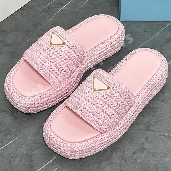 Designer slippers sandals High quality groove woven sandals Summer flat beach slippers Raffia woven slippers Multiple colors